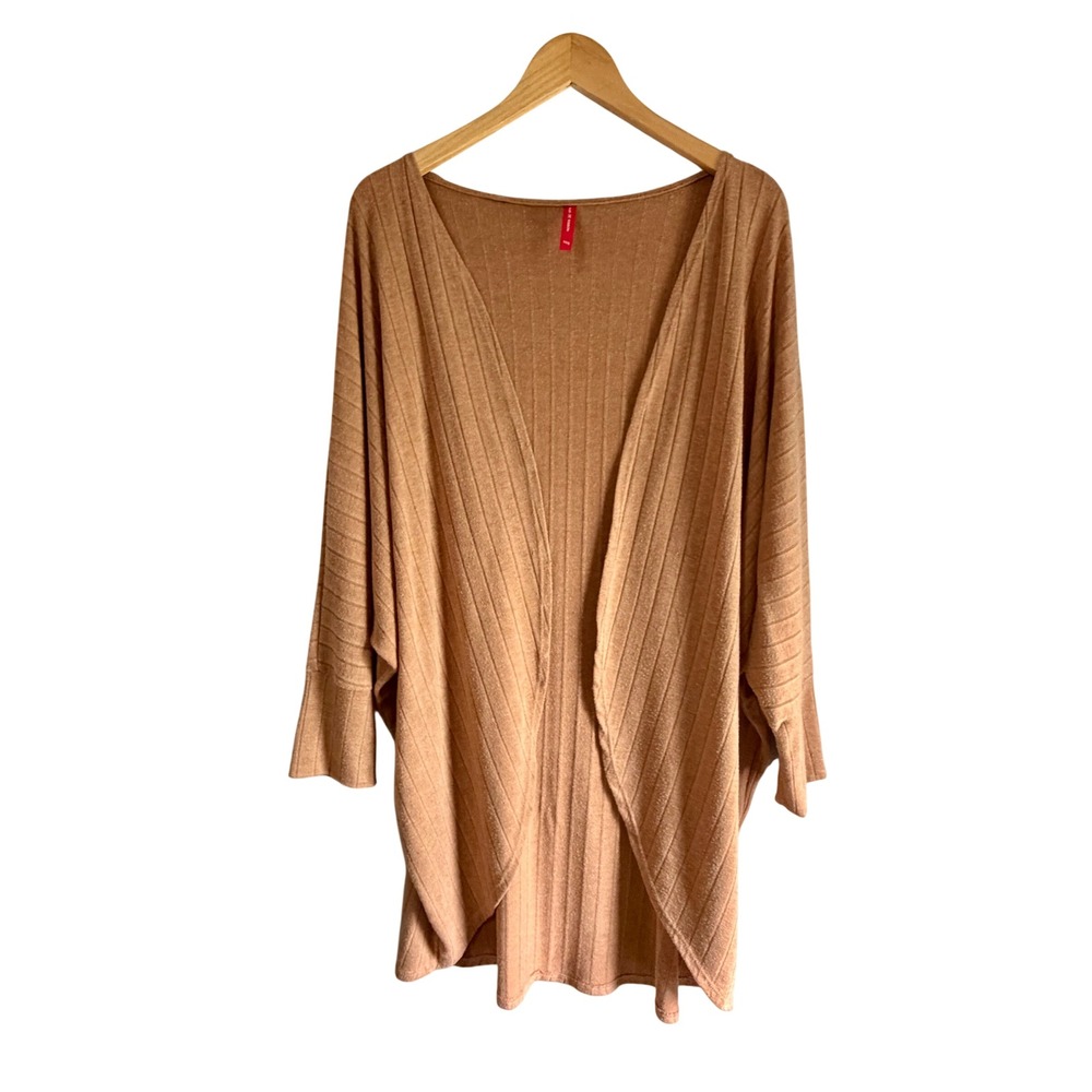 Ruby Ribbon Womens OS Ribbed Knit Open Front‎ Cardigan Batwing Sleeve Camel Tan